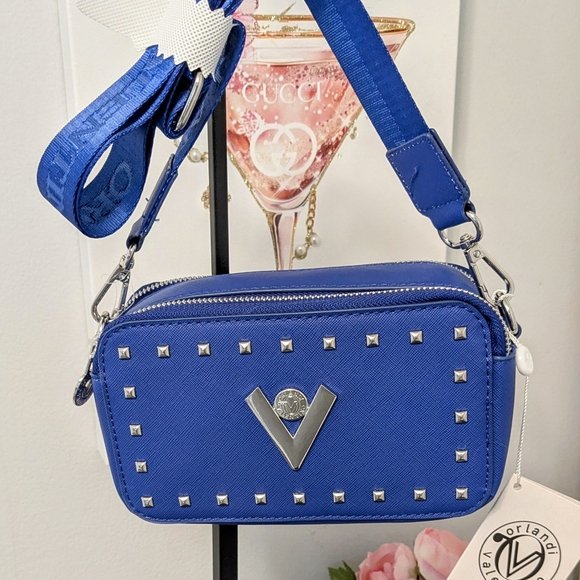 Valentino Orlandi Handbags - Valentino Orlando Blue Studded Crossbody Camera Bag NWT. 9.5"W X 6" H